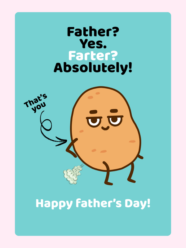 Funny Father's Day card with cheeky potato character