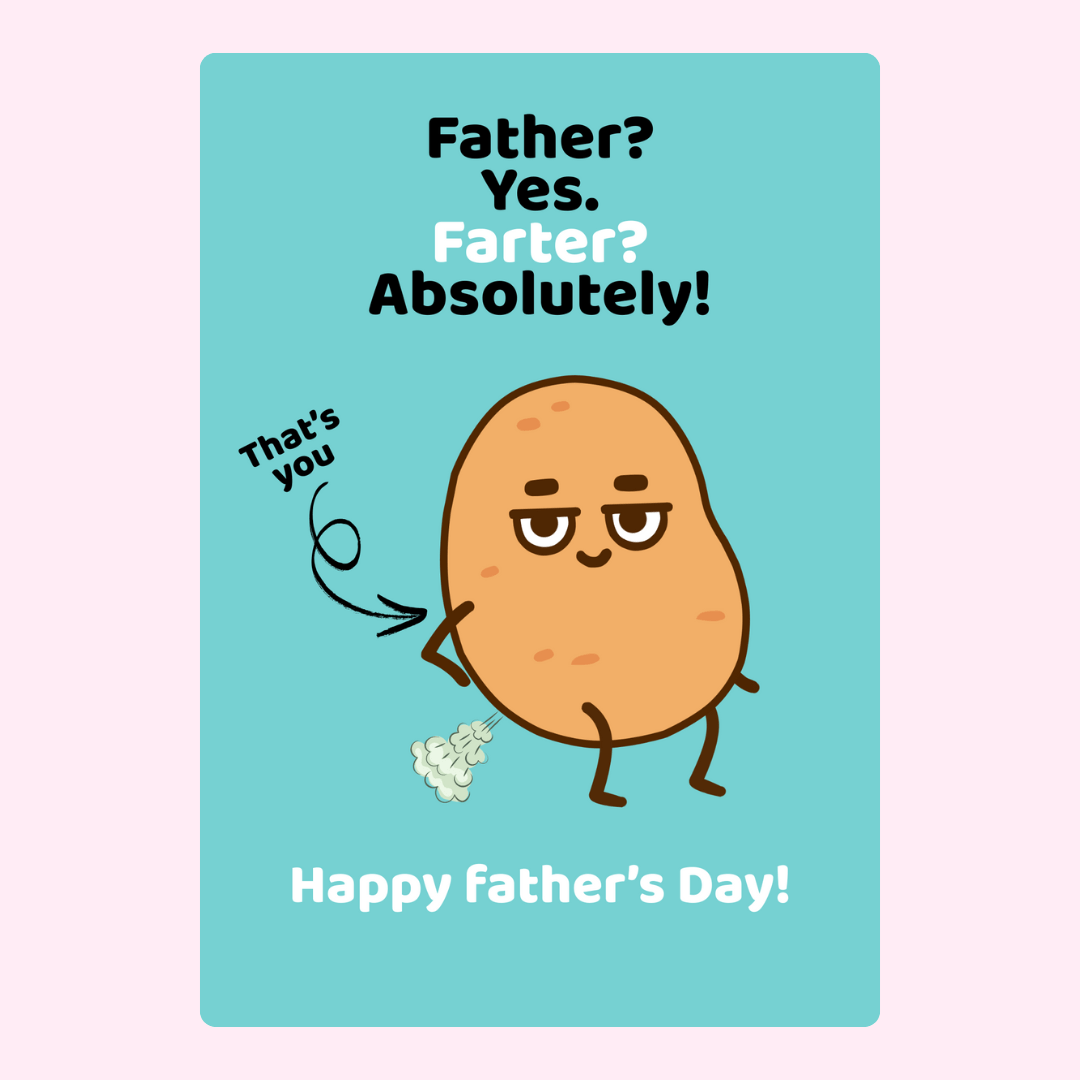 Funny Father's Day card with cheeky potato character