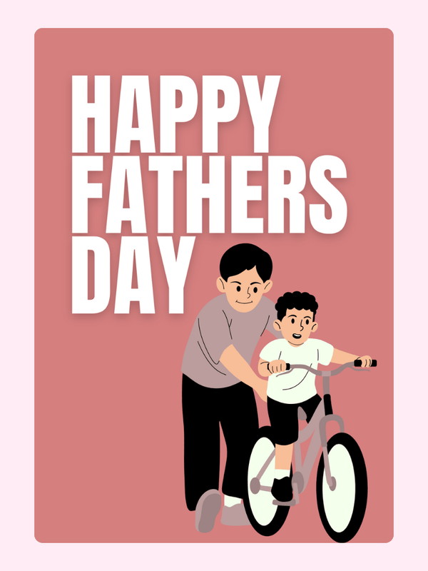 Father’s Day card design with father teaching son to ride a bicycle