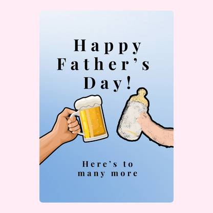 Father’s Day card design with beer mug and baby bottle illustration for Dad