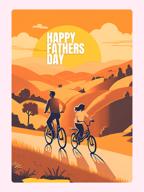 Father’s Day card design with father and daughter cycling illustration