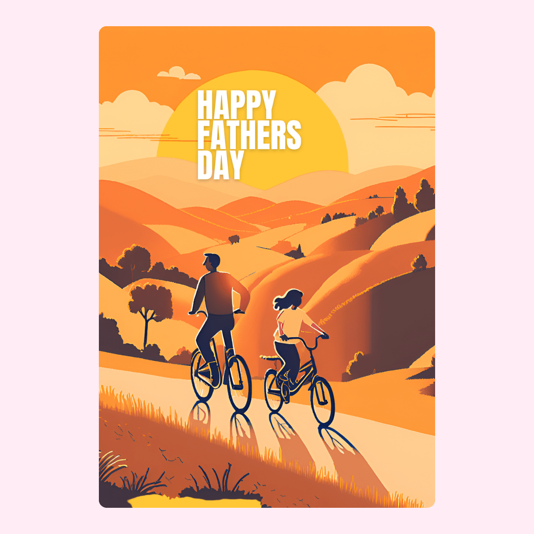 Father’s Day card design with father and daughter cycling illustration