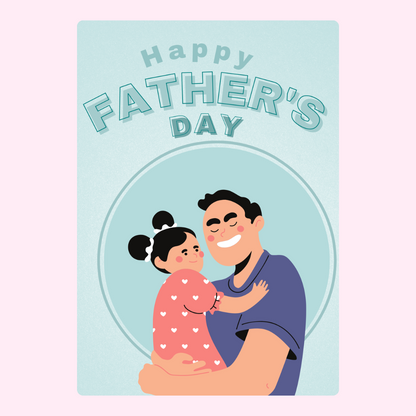 Father’s Day card design with smiling dad and daughter hug illustration