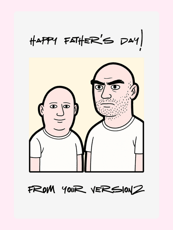 Funny Father’s Day card design featuring dad and his version two illustration