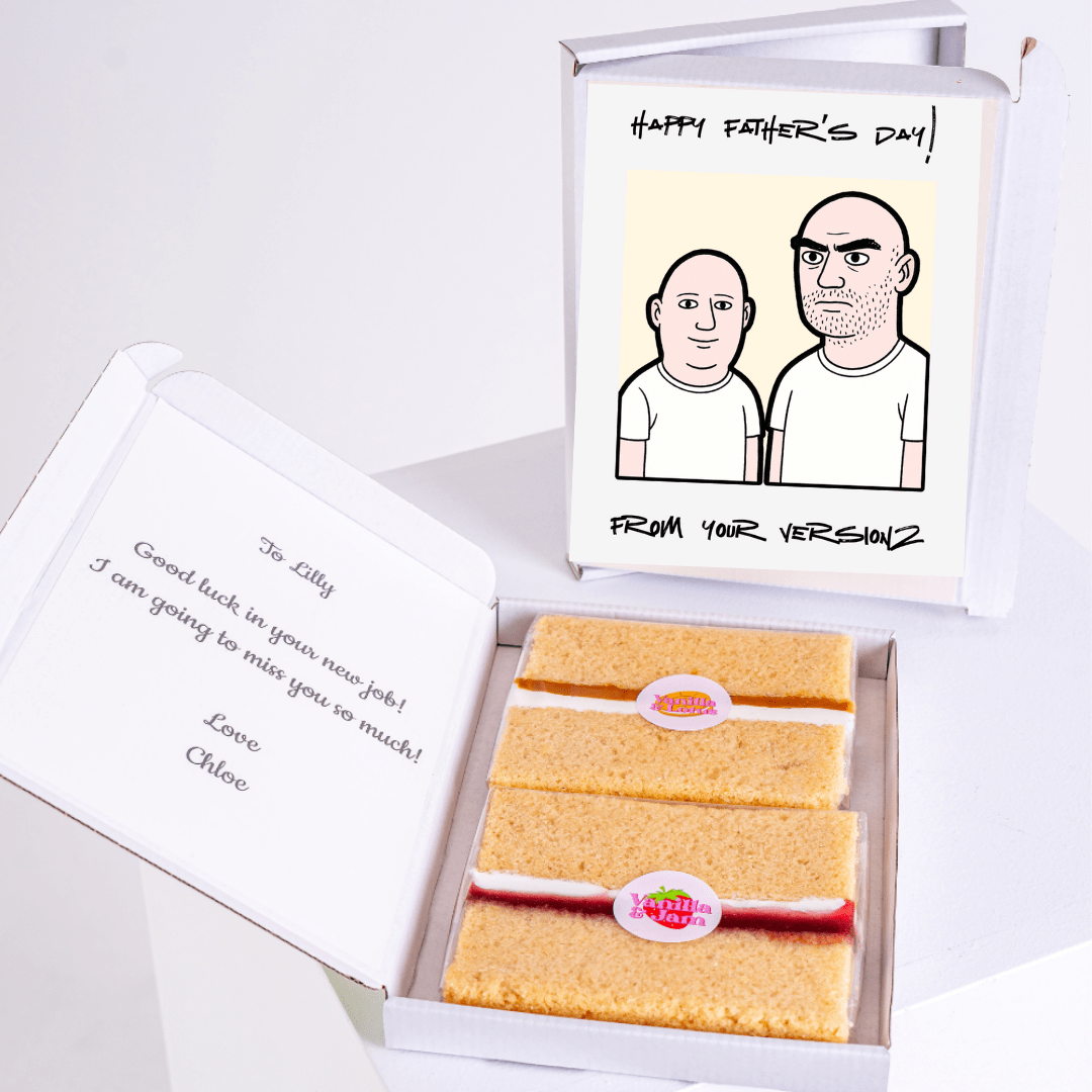 Father’s Day gift box with funny version two cake card and cake slices