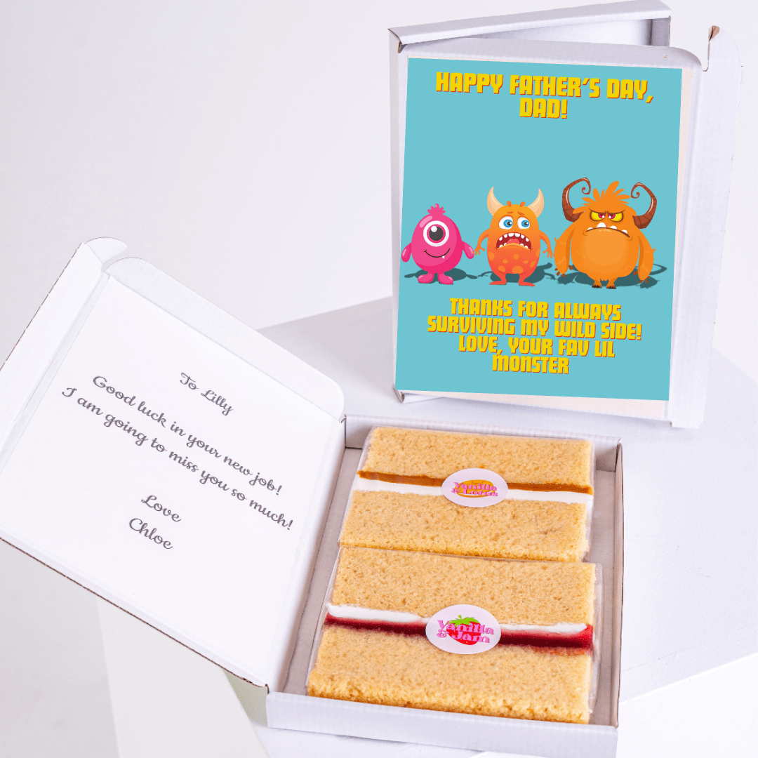 Father’s Day cake card gift box with cute little monster design and funny message for Dad