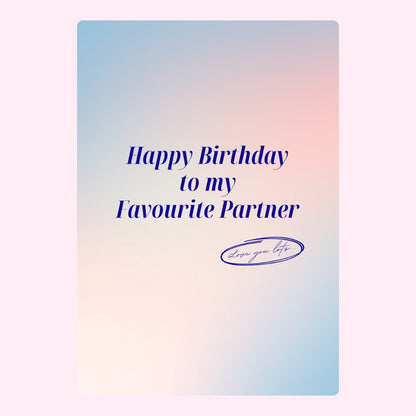 Minimal pastel birthday cake card for favorite partner with elegant typography