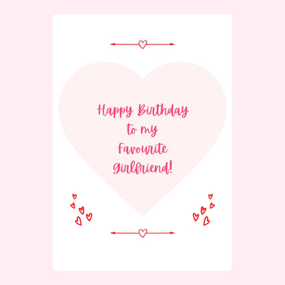 Pink heart birthday card for favorite girlfriend with cute red heart details