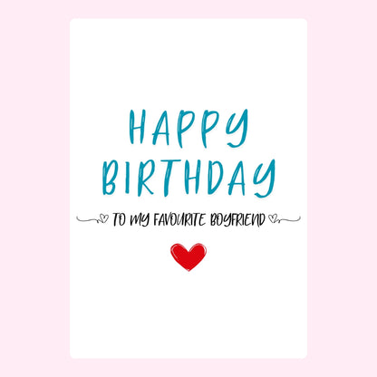 Minimal birthday card for favorite boyfriend with blue lettering and heart