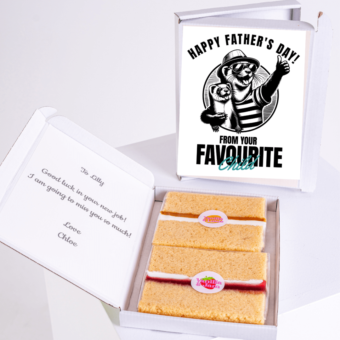 Father’s Day cake card gift box featuring a stylish ferret illustration and favourite child message for Dad