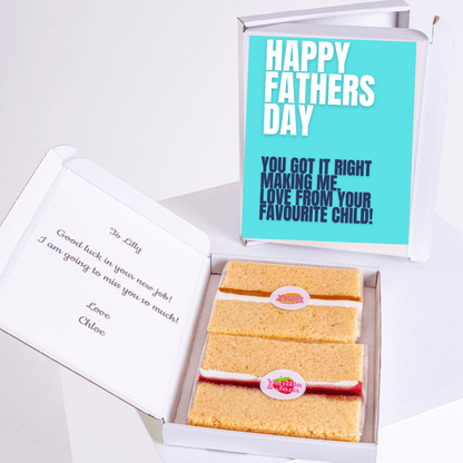 Father’s Day cake card gift box with humorous favourite child message and bold typography design