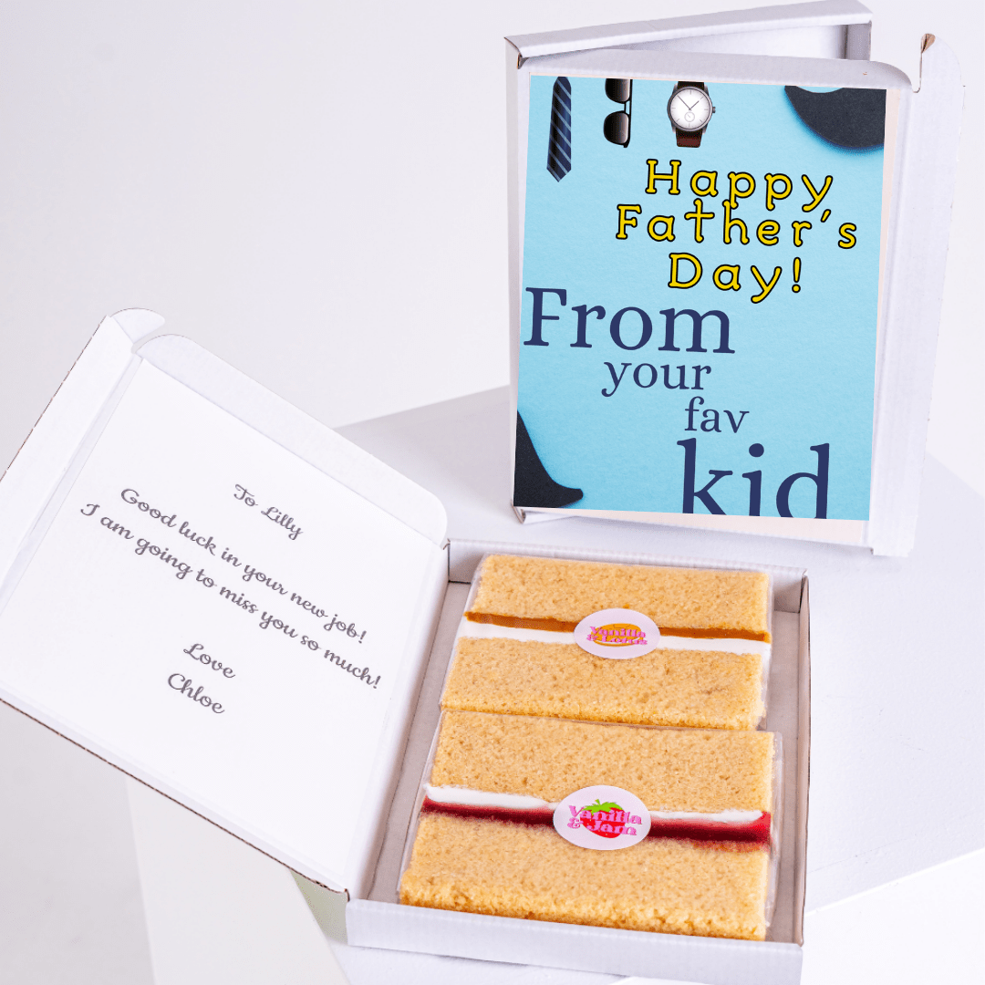 Father’s Day cake card gift box with favourite kid message and stylish dad-themed accessories design