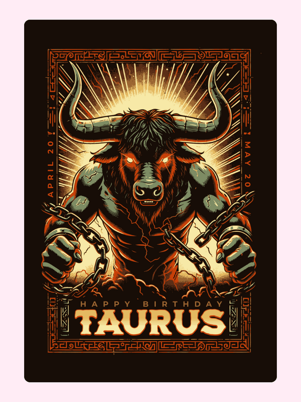 Taurus birthday card with powerful bull illustration
