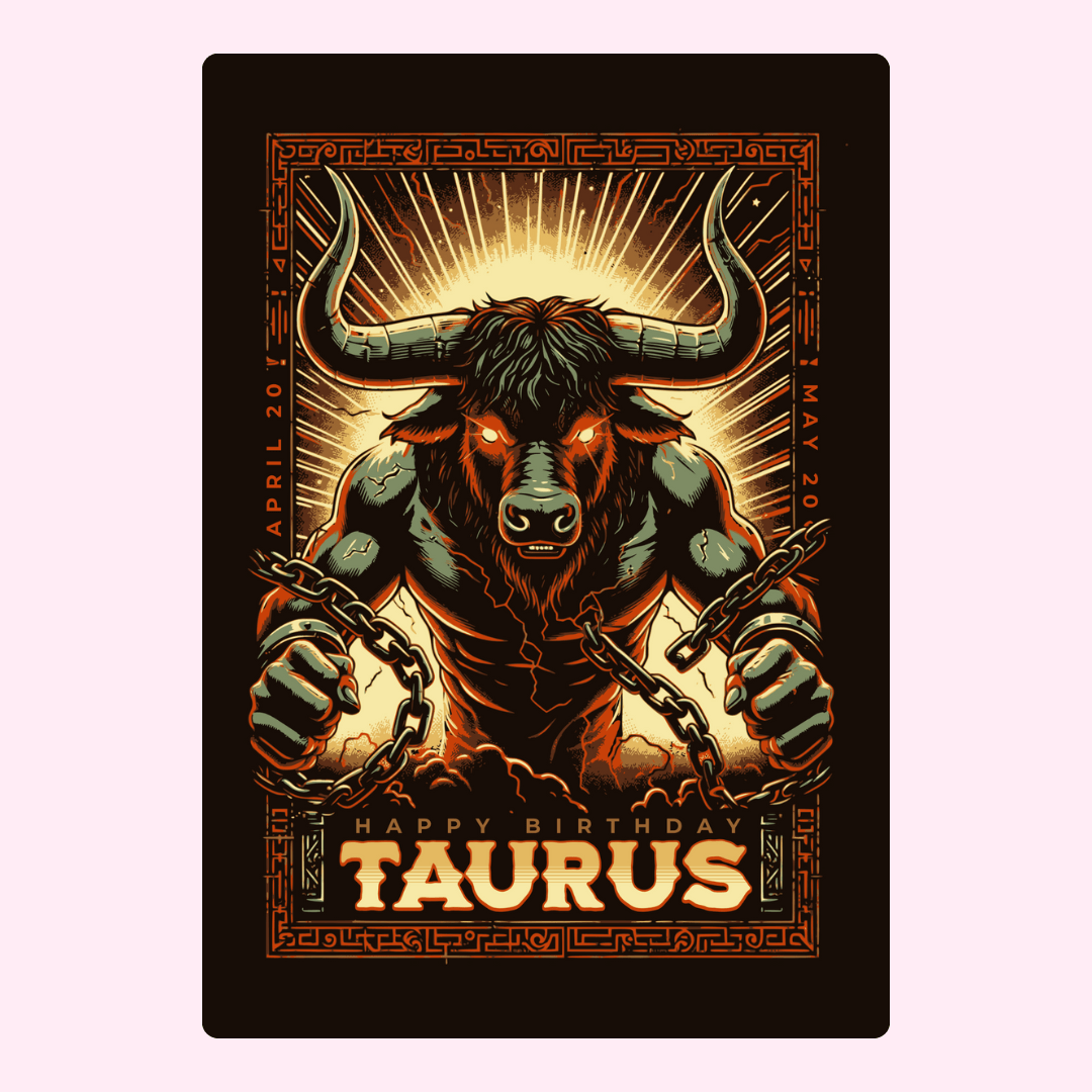 Taurus birthday card with powerful bull illustration
