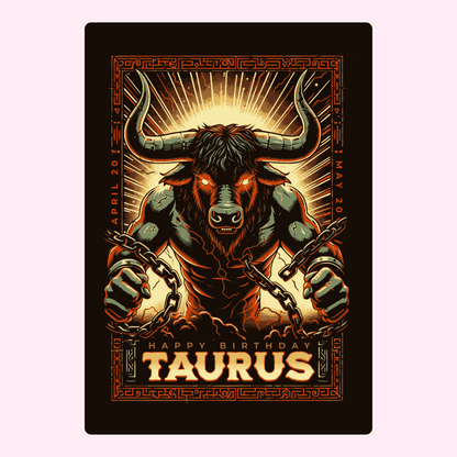Taurus birthday card with powerful bull illustration