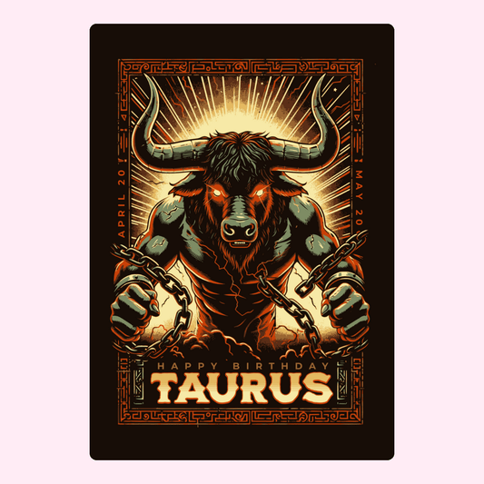 Taurus birthday card with powerful bull illustration