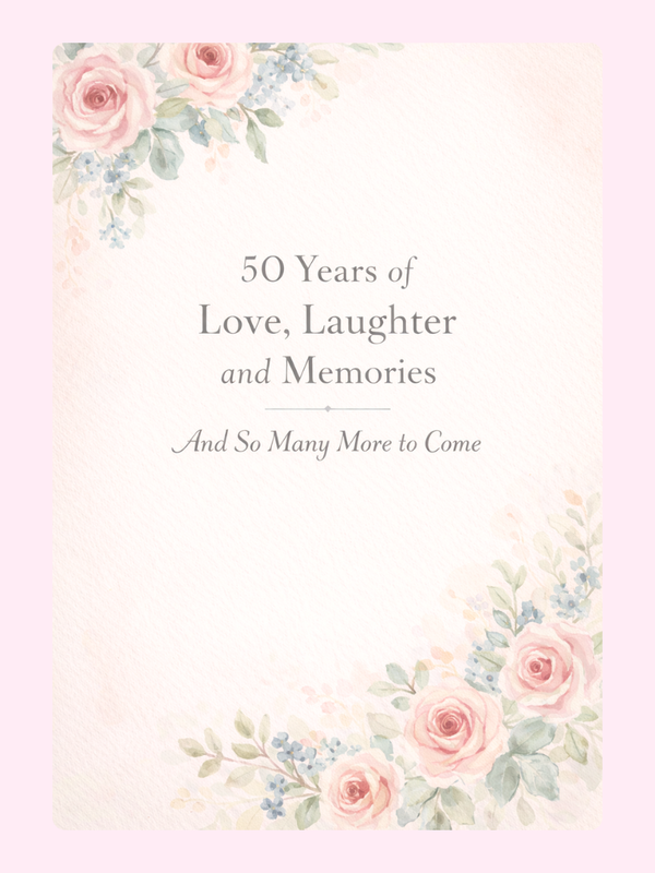 floral 50th birthday card design with soft pastel flowers