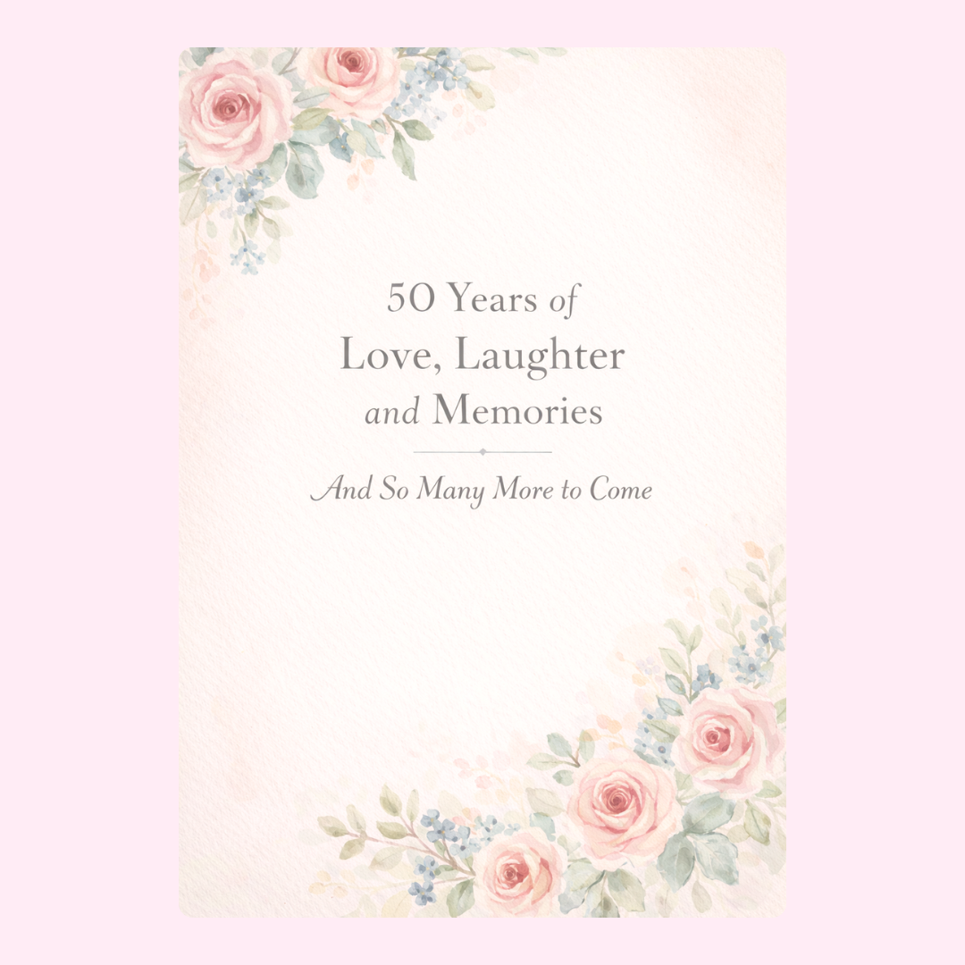 floral 50th birthday card design with soft pastel flowers