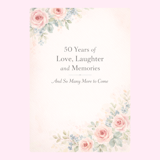 floral 50th birthday card design with soft pastel flowers