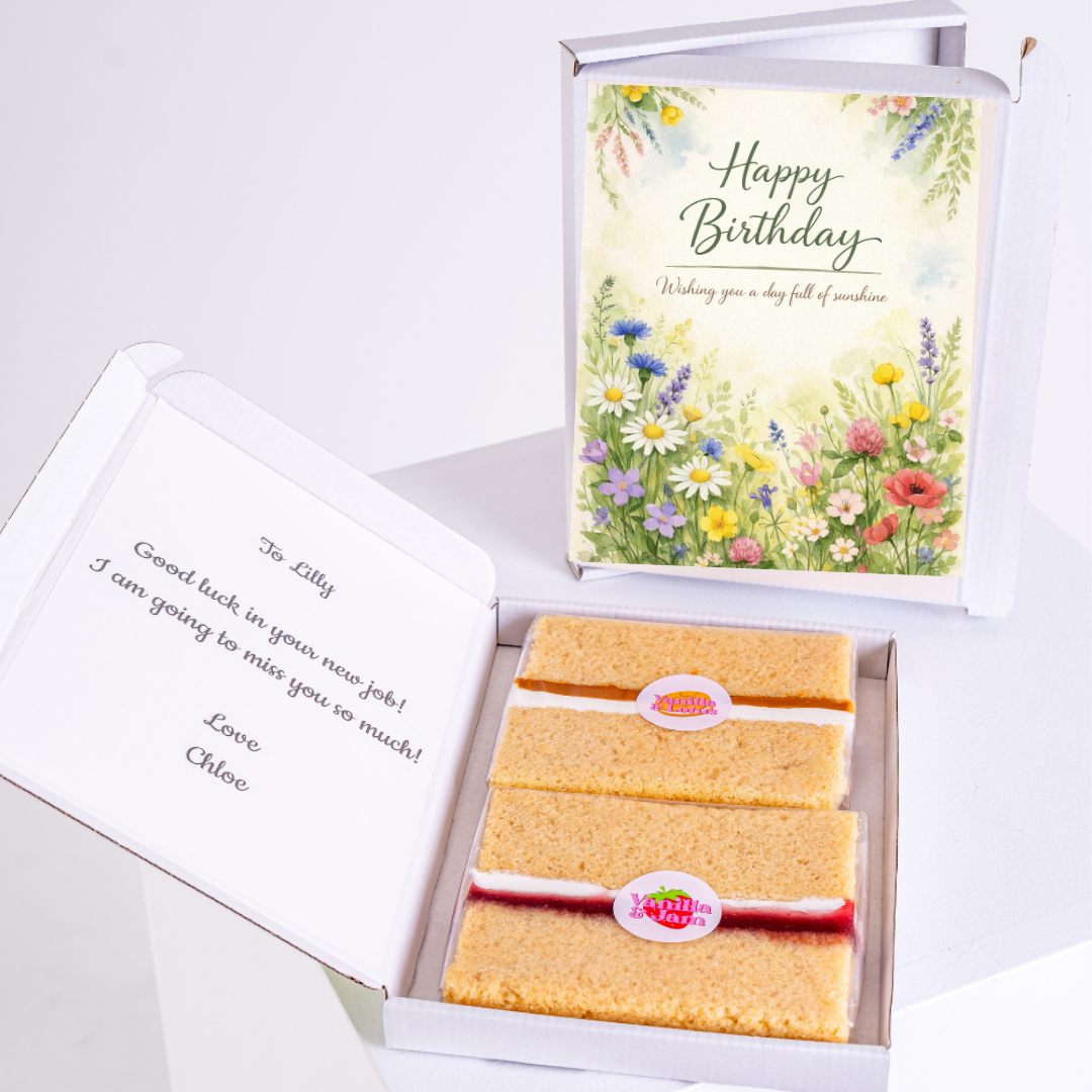 Floral birthday card with cake gift box