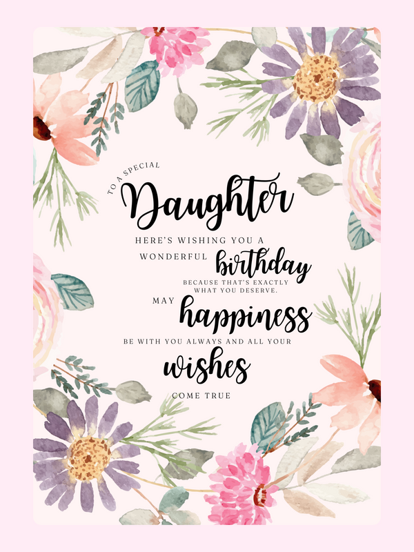 floral daughter birthday card with pastel flowers and message