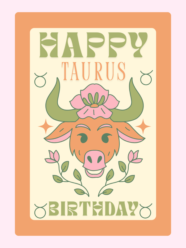 Taurus birthday card with floral bull illustration