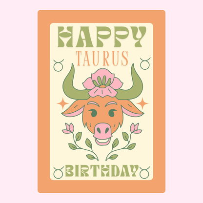 Taurus birthday card with floral bull illustration