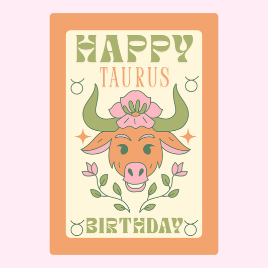 Taurus birthday card with floral bull illustration
