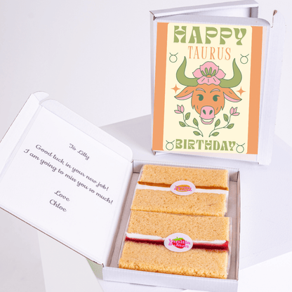 Taurus birthday cake gift box with floral cow design