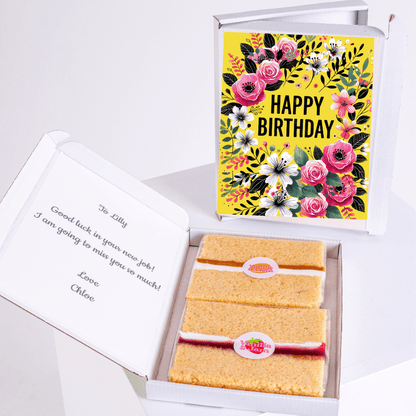 Floral yellow birthday card with cake gift box