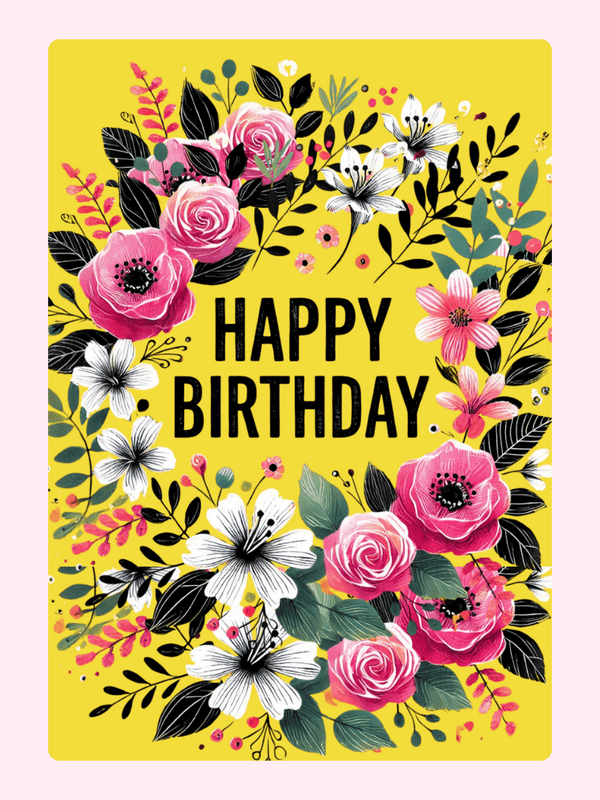 Floral yellow happy birthday card design