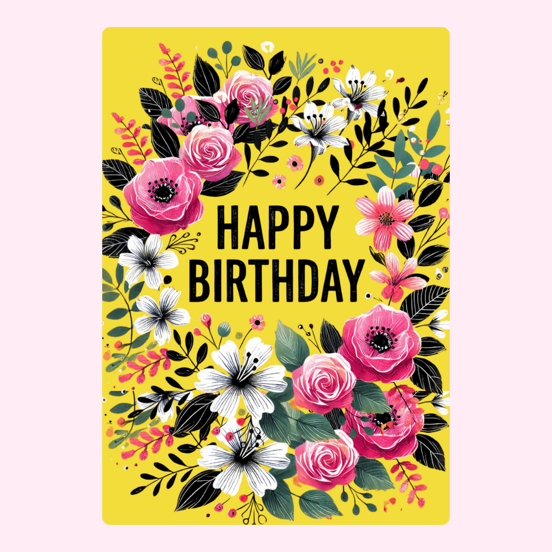 Floral yellow happy birthday card design