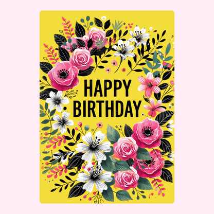 Floral yellow happy birthday card design