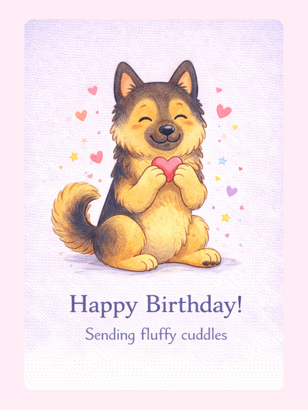 Sending Fluffy Cuddles Dog Birthday Cake Card