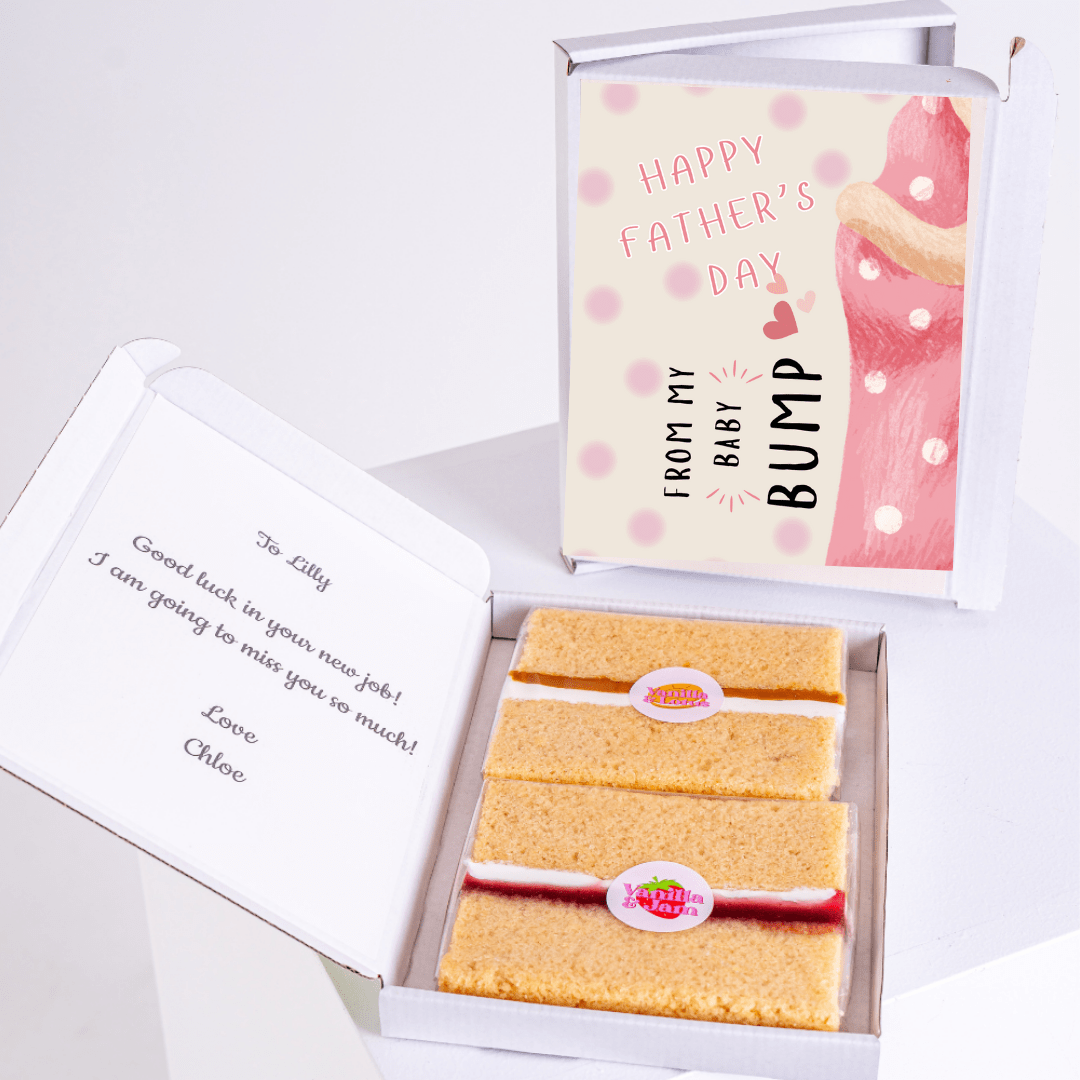 Baby bump Father’s Day cake card with cake inside