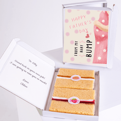 Baby bump Father’s Day cake card with cake inside