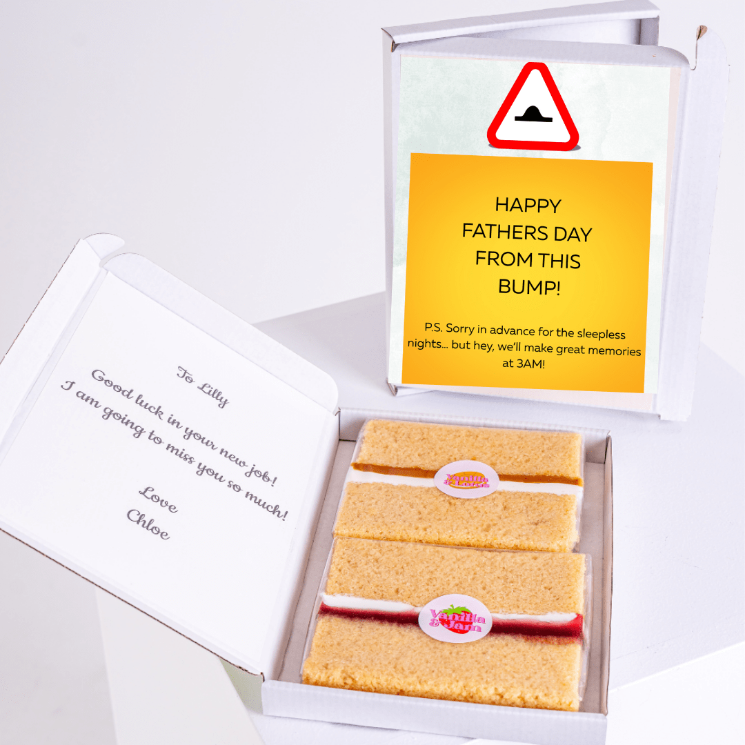 Bump Father’s Day cake card with cake inside