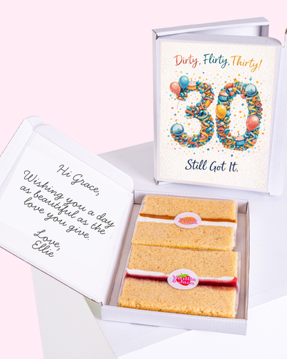 funny 30th birthday cake card with sponge cake