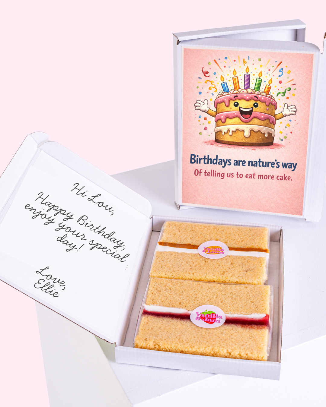 Birthday cake slice gift box with funny birthdays are natures way of telling us to eat more cake card