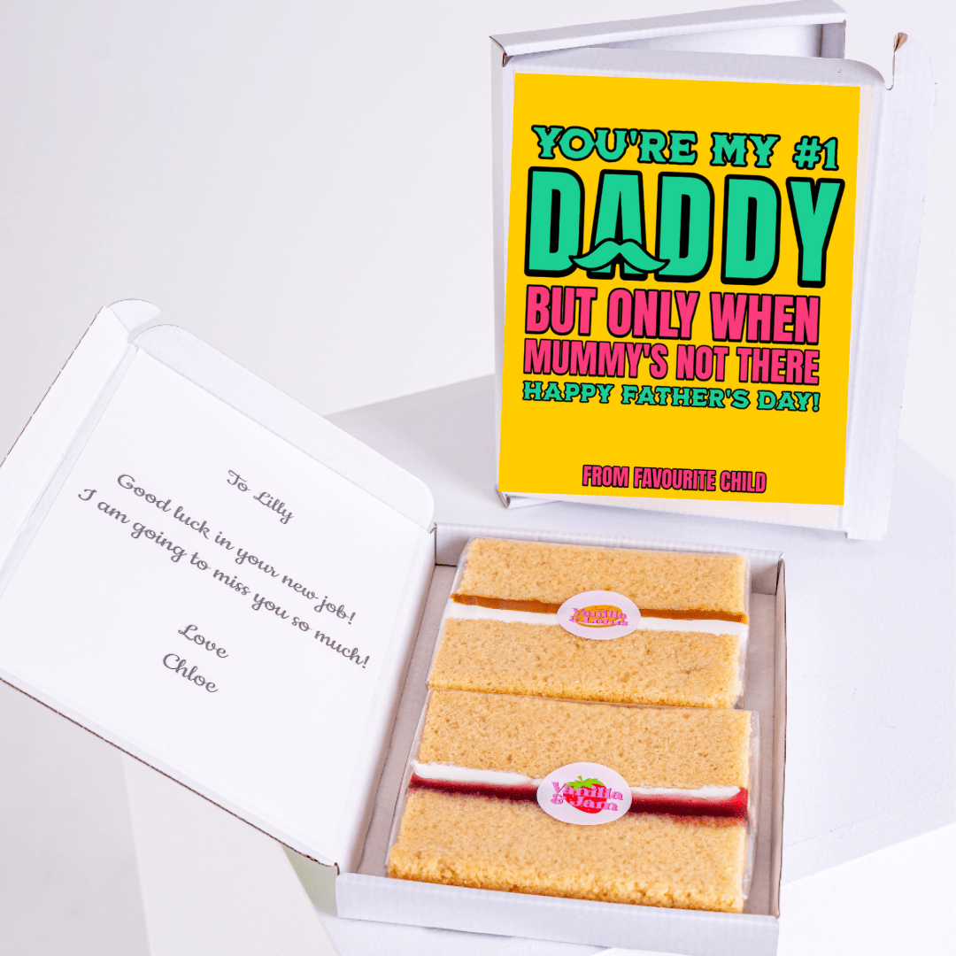 Father’s Day cake card gift box with funny “You’re My #1 Daddy But Only When Mummy’s Not There” message