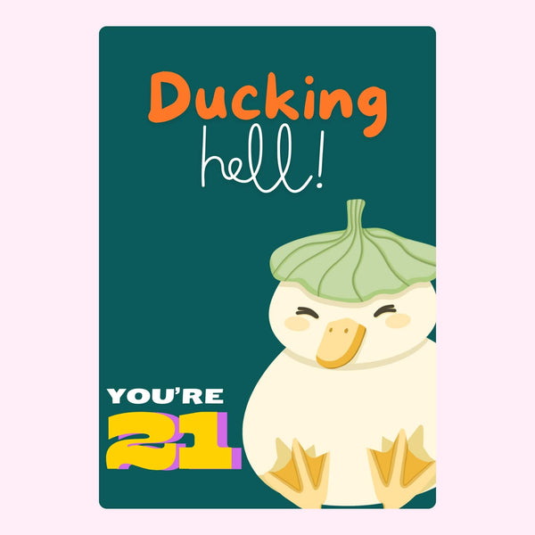 funny duck 21st birthday card with humorous text