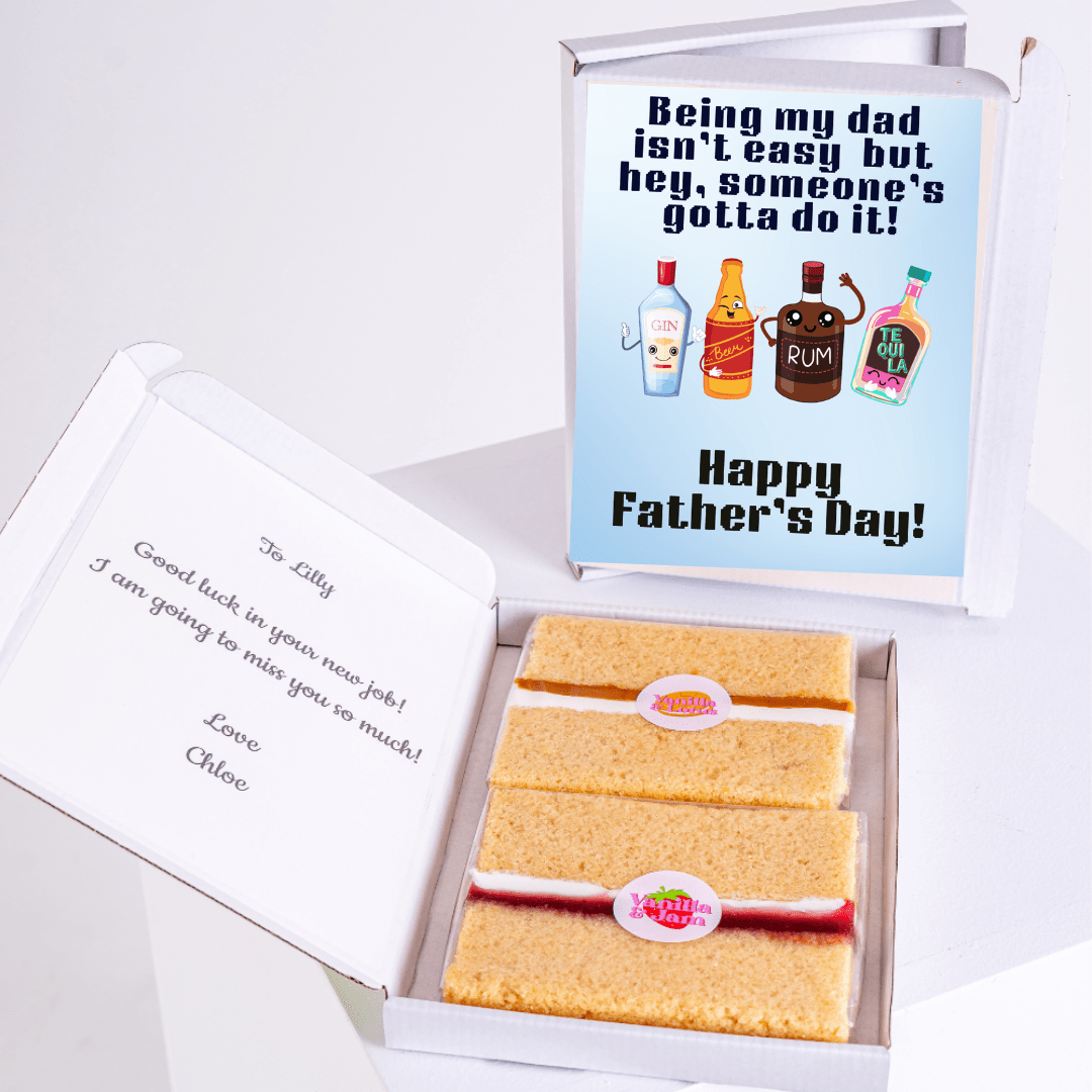 Funny Father's Day cake card gift box with drinks illustration