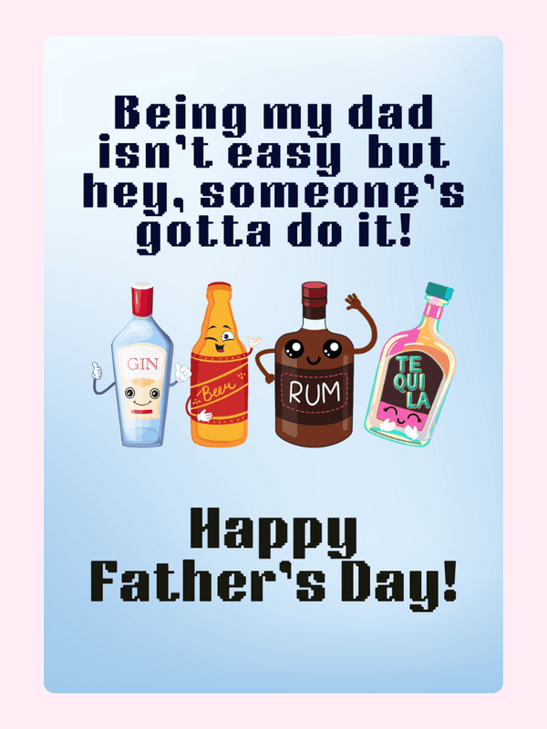 Funny Father's Day card with cartoon drinks and dad joke