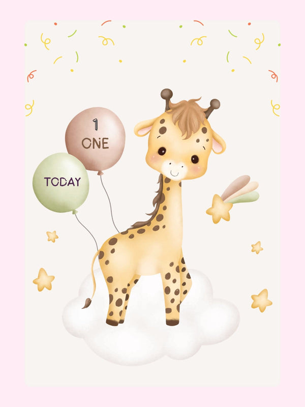 Cute Giraffe 1st Birthday Cake Card