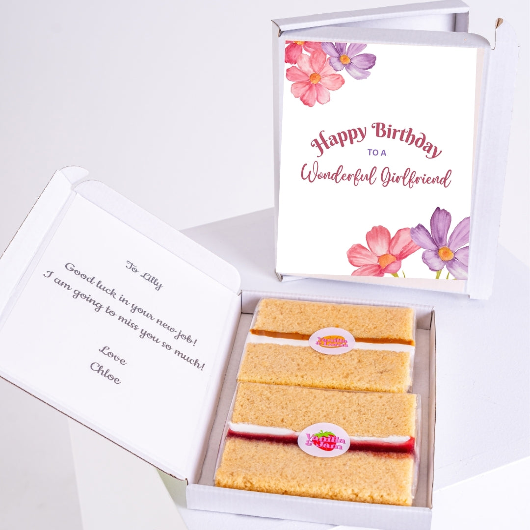 Floral birthday cake gift box for wonderful girlfriend with pastel flower card
