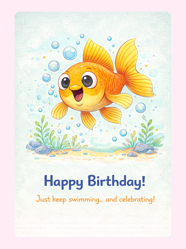 Goldfish Happy Birthday Cake Card