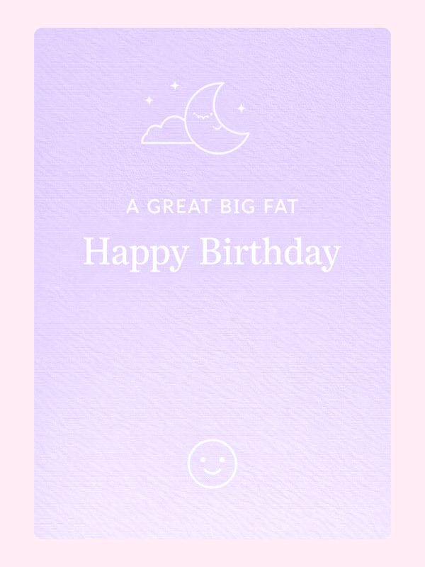 minimalist purple happy birthday card design with moon and stars illustration and playful message
