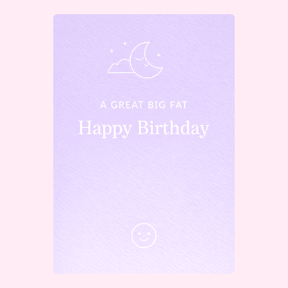 minimalist purple happy birthday card design with moon and stars illustration and playful message