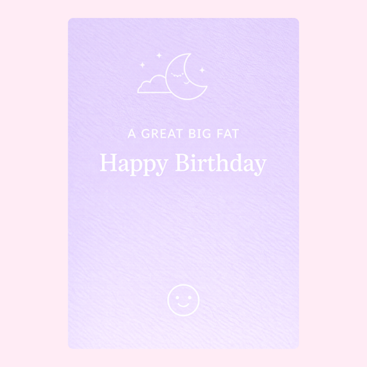 minimalist purple happy birthday card design with moon and stars illustration and playful message
