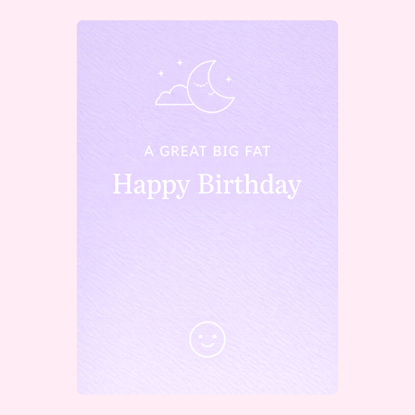 minimalist purple happy birthday card design with moon and stars illustration and playful message